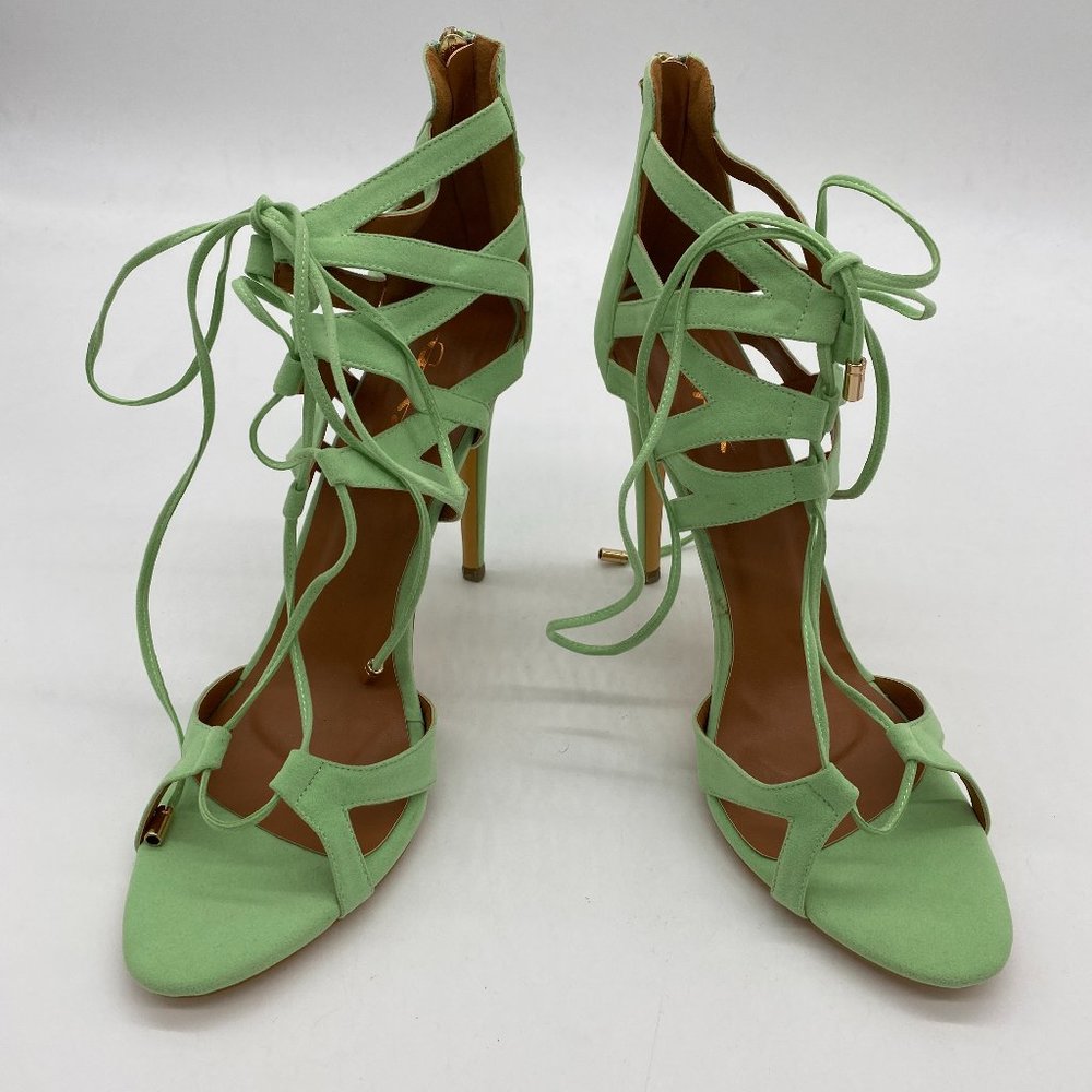 XYD Green Strappy Lace Up High Heel Sandals